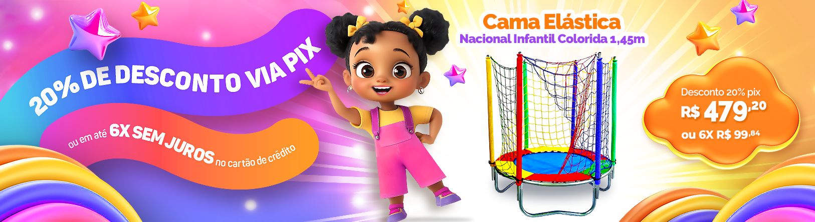 Cama Elástica Nacional Infantil Colorida - 1,45m