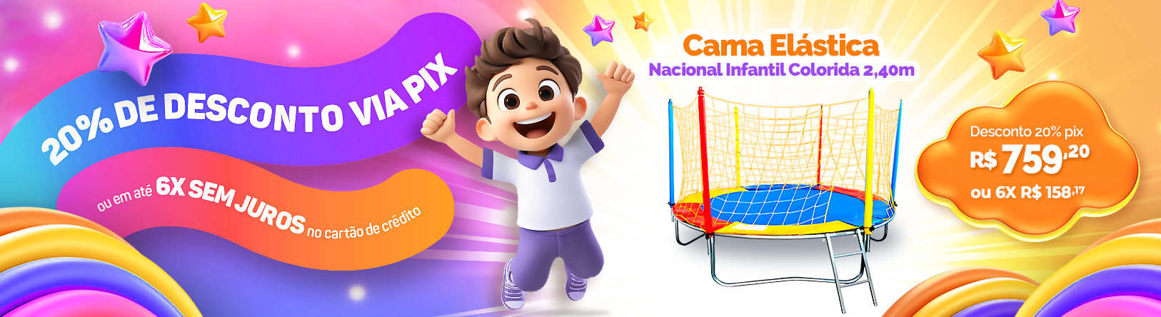 Cama Elástica Nacional Colorida - 2,40m